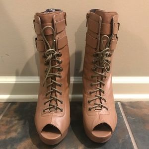SOLD - Kelsi Dagger Lace Up Peep Toe Booties